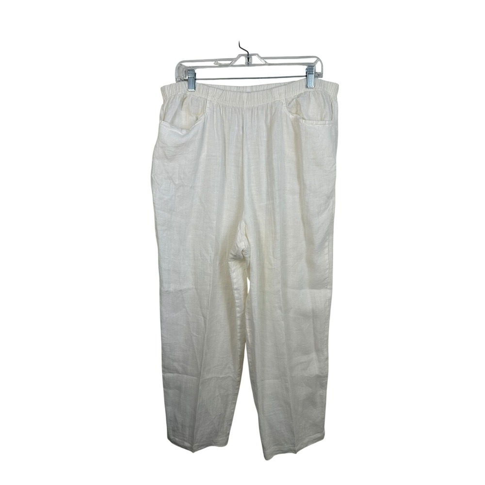 Cut Loose Linen Pants Women XL Cream Excellent Elastic Waist Straight Leg 44256